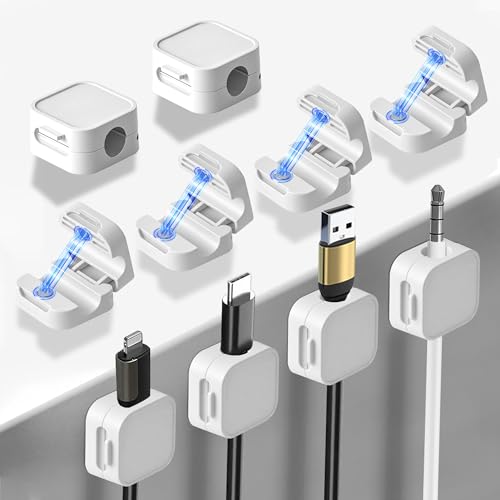 10 Pack Desk Cable Strong Adhesive Management Clips，Organize Phone Charging Magnetic Cable wire Holder, easy to open, for Desk, Wall, Office, Car,Nightstand(White) - color: White