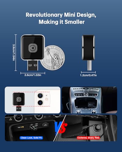 Mini Wireless CarPlay Adapter for iPhone, USB-A to USB-C Adapter
