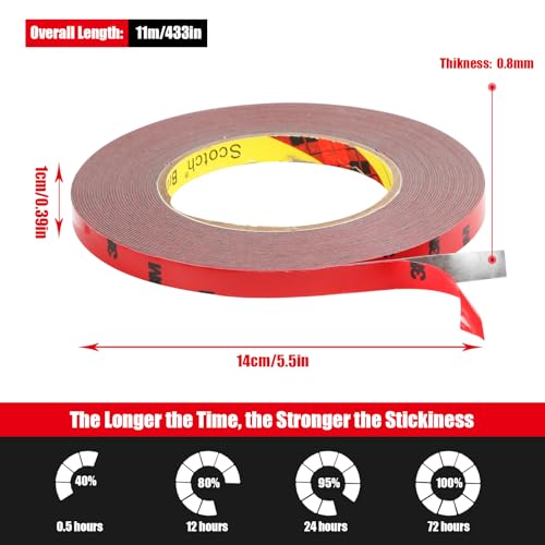 Double Sided Tape Heavy Duty, Waterproof Mounting Foam Tape, 36.5ft Length, 0.4in Width, High Temperature Resistant Adhesive Tape for Car, LED Strip Light, Office Decor, Uses 3M 5108 Raw Material - size: 0.4in x 36.5ft - 5108