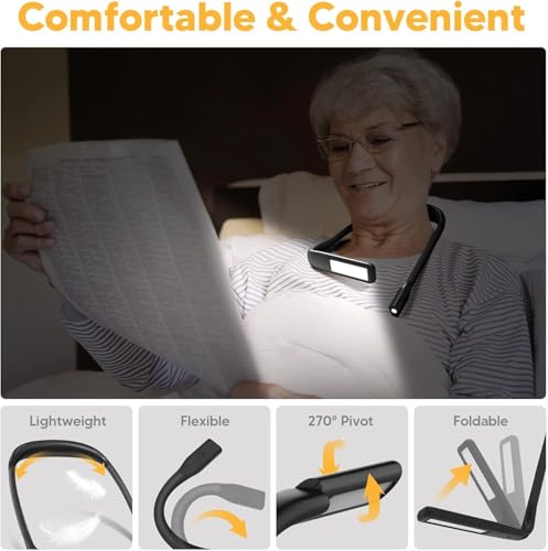 Neck Light with Storage Case, 3 Color Dimmable Reading Light - color: Black Light with Storage Case