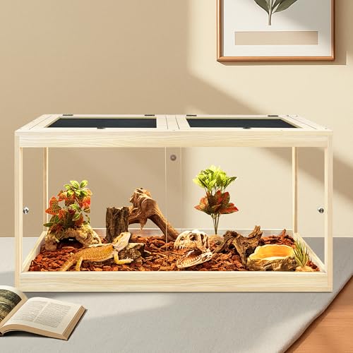 PROLEE Reptile Tank, 65 Gallon Beard Dragon Tank, Tempered Glass Reptile Encloure and Snake Tank with Locking Design for Lizard,Gecko,Chameleon (40"X19.5"X19.5",Oak) - color: Oak, size: 65 Gallon (40x19.5x19.5 Inch)