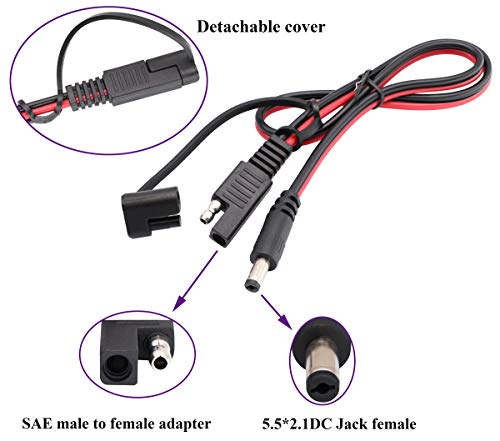 DC to SAE Connectors Cable SAE Plug to DC 5.5mm x 2.1mm Male Adapters Cables for Automotive RV Solar Panel Solar Battery Panels Connect Cables(0.5/1.5ft-2pack) - color: 0.5m-DC-2Pack