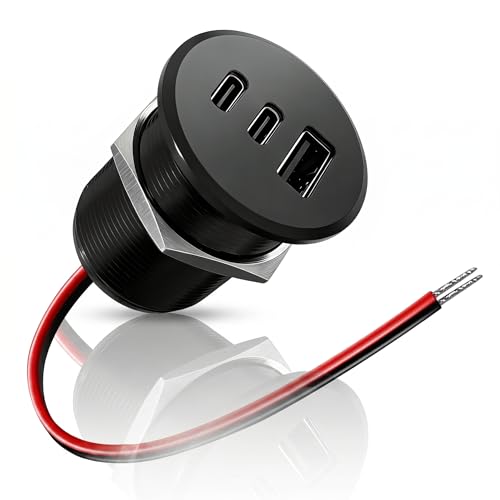 90W All-Aluminum RV USB Outlet 12V/24V 3 Ports Recessed Mount Wall - color: Black, size: 1P