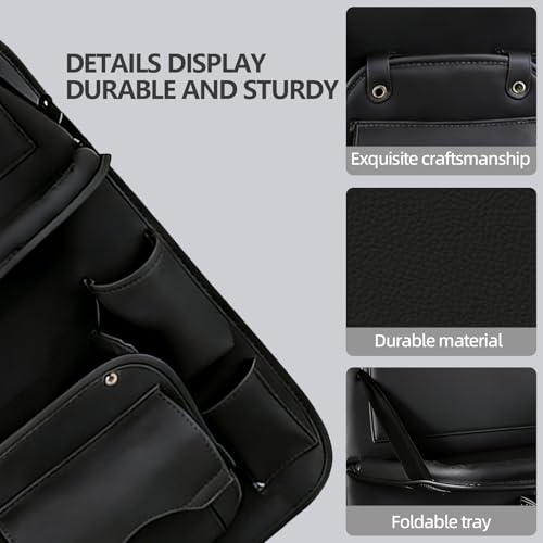 Universal Premium Leather Foldable Car Backseat Organizer with Table Tray, Car Seat Back Protector with Garbage Bag Touch Screen Pad Holder, Car Kick Mats with Tissue Box (Black) - color: Back