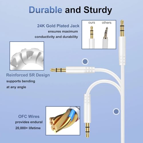 Bose Headphones Replacement Audio Cable Cord Aux 3.5mm to 2.5mm Wire-No Mic - color: White