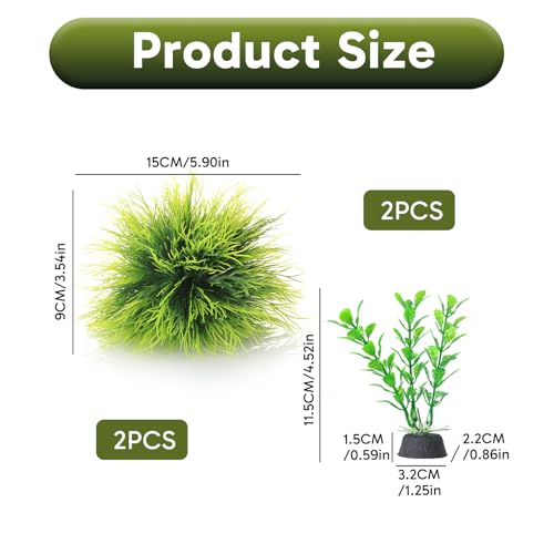 4 Pcs Silk Plants for Fish Tank, Realistic Aquarium Plants Live Decor with Weighted Base, Green Aquascaping Accessories for Betta Tanks, Reptile Terrariums, and Freshwater Setup