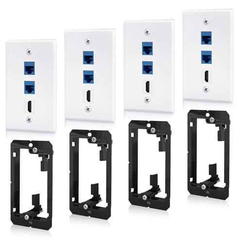 4 Pack Ethernet HDMI Wall Plate, 2-Port Cat6 & 1-Port HDMI Keystone Jack - size: 4 Pack HDMI+2-Port CAT6