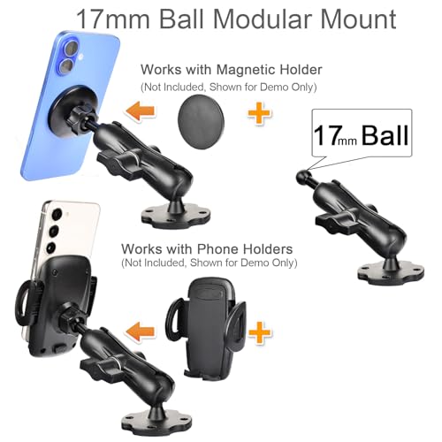 VAUBORTTI Aluminum GPS Mount with [17mm to 25mm Dual Ball Adapter], Fits Garmin GPS & Phone Holder, Replacement for Suction Cup Windshield Mount, Heavy-Duty Drill Base, Arm with 1" Ball Joint
