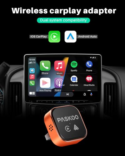PASKOO 2026 Upgraded Wireless CarPlay Adapter for iPhone & Android - size: 2IN1