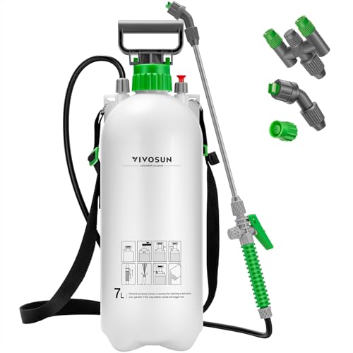 VIVOSUN 1.8 Gal/7L Pump Sprayer, Garden Water Sprayer for Plants, Weeds & Lawn Care, with 3 Nozzles, 50'' Long Hose & Pressure Relief Valve - size: 1.8 gal