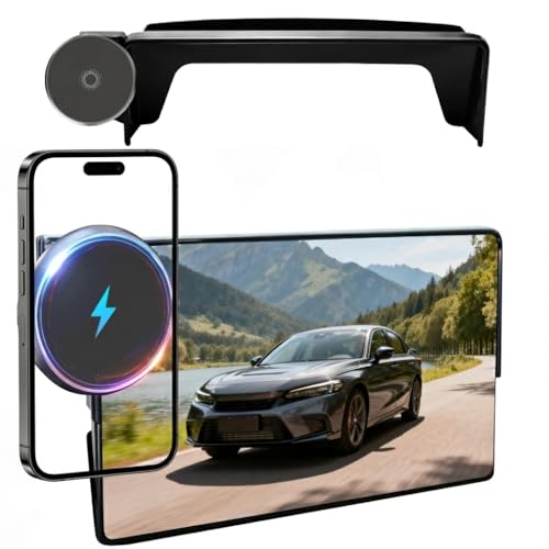Phone Mount for Honda Civic (11th Gen,2022-2026) & Acura Integra (ONLY Fits 7"/9" Screen), 15W Wireless Car Charger, Magnetic Phone Holder, 360° Rotating, Hands Free, with Storage Box, Car Gifts - size: Honda Civic | 2022-2026