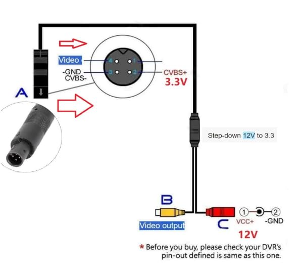 4-Pin Male Backup Reverse Camera Car Universal to CVBS RCA Female Connector Signal Power Adapter Wire Harness Audio Cables
