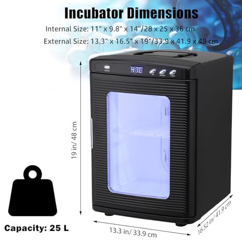 GarveeTech Scientific Incubator 25 L, Digital Laboratory Incubator with AC & DC Power, Reptile Incubators for Hatching Eggs with Precise Temperature Control from 10 to 60°C (72°F to 140°F), Black