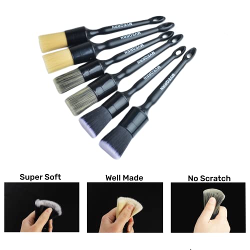MVEQRRN 6 Pcs Car Detailing Brush Set, Boars Hair & Soft Cleaning Brushes - color: 6pcs car detailing brush set (AS PICTURES)