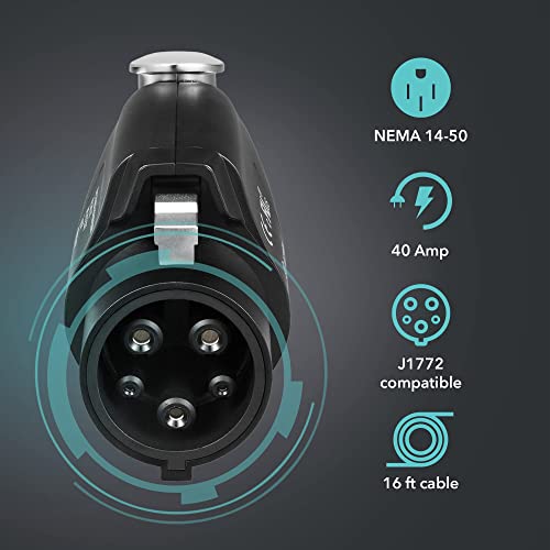 Lectron Level 2 EV Charger - ETL Certified, 240V, 40 Amp, NEMA 14-50 Plug, 16 ft Extension Cord & J1772 Cable- Portable Electric Car Charger for J1772 EVs and Plug-in Hybrid Vehicles - size: 40A NEMA 14-50