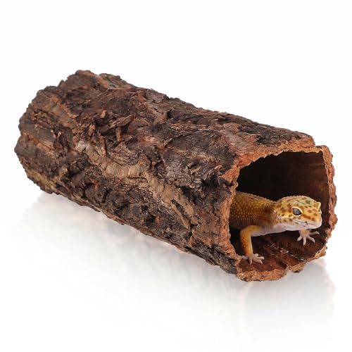 Tree Trunk Reptile Hide Cave, Reptile & Hibian Wood Habitat Hideouts Artificial Cork Bark Tube Small Log Climbing Hidedecorative Terrarium Accessories for Gecko Hermit Crabs Frog Snake, 7. 8"