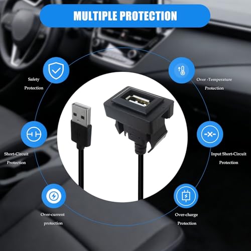 Enhanced Universal USB Dash Socket for Toyota - 34x23mm Flush Mount with 9.84" Extension Cord