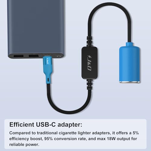 J&D USB C Male to 12V Car Cigarette Lighter Socket Female Converter Cable, 12V 18W Power Cable for Dash Cam, GPS, Car LED Light Strips, Blue, 1 ft - color: Blue, size: 1 ft