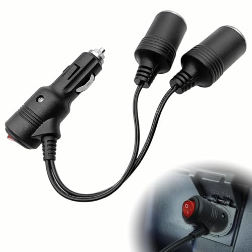 Automotive Universal Car Cigarette Lighter Splitter 1 to 2, 2-Socket 12V 24V Adapter with On/Off Switch, Fast Charging Power Charger Port for Car Vehicle