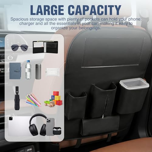 Nilight Car Seat Back Organizer 2PCS Black PU Leather Universal - color: Black Leather w/Bucket-2Pcs Long Size