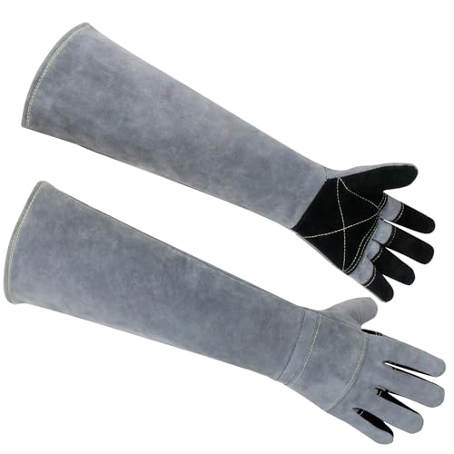 Long Welding Gloves 23.6 Inches 932℉,Heat/Fire Resistant Leather For Mig, Tig, Stick, Forge, BBQ, Grill, Fireplace - color: 23.6in Grey