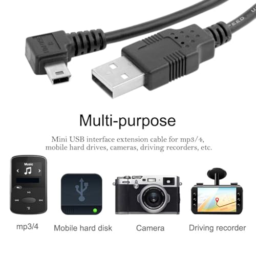 chenyang Mini USB Cable USB 2.0 Male to Mini USB 5 Pin Male 90 Degree Left Angled Charging Data Transfer Extension Cable 3M - color: Left Angled, size: 3M