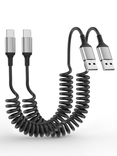 USB A to USB C Cable Coiled 3FT, 2 Pack USB to USBC Carplay Cable - style: USB-A