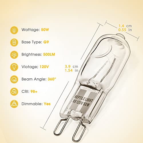 Briignite G9 Heat Lamp Bulbs for Reptile, Mini Reptile Light, Dimmable G9 Mini Heat Bulb Warm White 50W, 2 Pin Base UVA Reptile Heat Lamp, Bearded Dragon Gecko Turtle Lizard, 2 Pack - color: Cream, size: G9 Heat Bulb