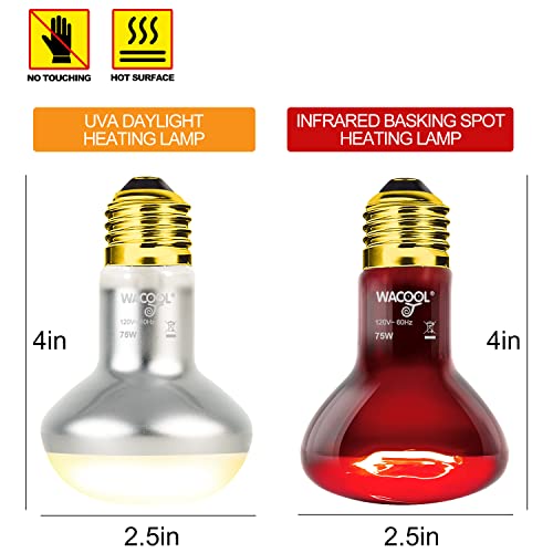 WACOOL 2Pack 75W Reptile Heat Lamp Day & Night Kit, Nature Simulated Basking Daylight & Nightlight Heat Lamp Bulbs for Reptiles & Amphibians, UVA Heat Lamp for Bearded Dragon Gecko Turtle Lizard - style: 75W-2 PACK