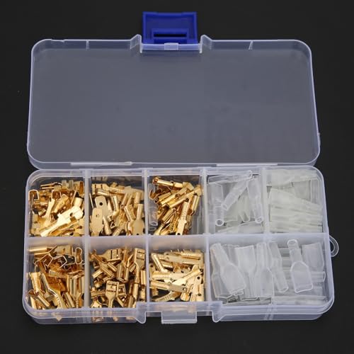 Wire Connectors – Gold Spring Brass Male and Female Connectors Kit with Insulation Sleeves for Automotive Car Wiring, 6.3/4.8/2.8mm Crimp Terminals