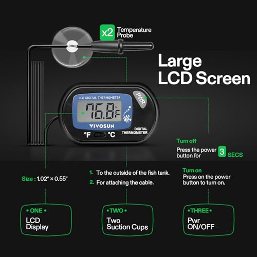 VIVOSUN 1-Pack LCD Digital Aquarium Thermometer Fish Tank Water Terrarium Temperature with Suction Cup for Turtle - size: 1 pack