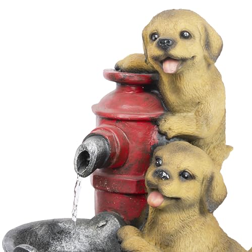 Alpine Corporation GXT986 26" Tall Outdoor Barrel Fountain with Playful Puppies, Cascading Garden Water Feature for Patio, Lawn, or Yard Decor, Brown - style: Barrel with Playful Puppies