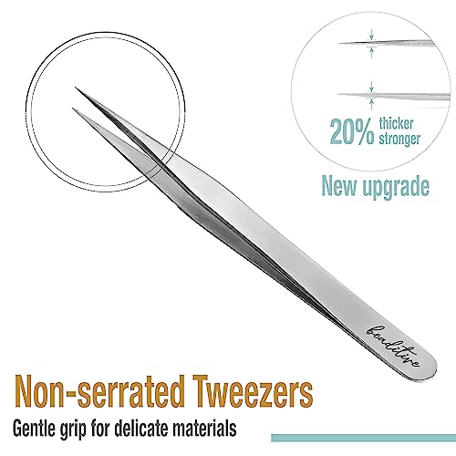 Beaditive High Precision Tweezers 3 Pack - 4.7" Craft Tweezers for Sewing, Beading & DIY Crafts - Non-Serrated Jewelry Tweezer Set with Fine Point Tips - Stainless Steel Needle Nose Hobby Tweezers