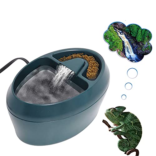 Reptile Waterfall Fountain & Feeder - Automatic Water Dispenser, Food Trough for Chameleon, Bearded Dragon, Turtle, Snake, Frog, Gecko