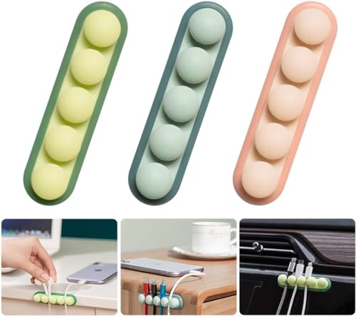 Cute Pea Cable Clips, USB Cable Organizer, Charging Cord Holder, Wire Management for Car Office Desk Workbench Bedroom Bedside Nightstand (6-Pack)