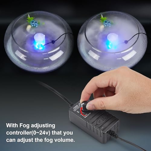 FITNATE 350ml/H Mist Maker Fogger,12 LED Fog Atomizer Air Humidifier, with Adjustable Fog Controller, for Water Fountain Pond Rockery Vase Birdbath - color: Silver