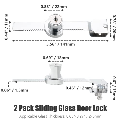 4 Pack Sliding Glass Door Lock Showcase Display Case Lock, Ratchet Lock Reptile Cage Lock and Key, Vivarium Lock for Drawer Cabinet, Fit Thickness 0.08-0.27 Inch / 2-6mm, Keyed Alike - size: 5.56 inch / 141mm - 4 Pack