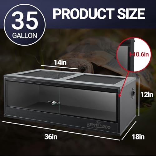 REPTI ZOO 35 Gallon PVC Reptile Tank, Reptile Terrarium for Crested Gecko Frog Lizard Snake Turtle Hermit Crab, 36x18x12 inch Leopard Gecko Enclosure with Sliding Door & Screen Ventilation - size: 36x18x12 inch