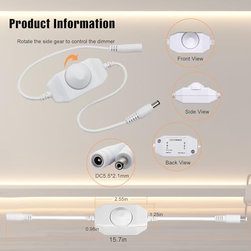 2 PCS LED Dimmer Switch, 12V-24V PWM Rotary Brightness Control Switch for LED Strip Lights, Aquarium & Under-Cabinet Lights