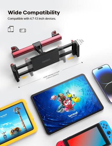Lamicall Car Tablet Mount Headrest Holder, Kids Friendly Travel iPad Clamp - color: Red