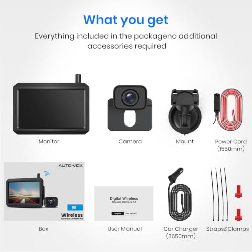 AUTO-VOX CS-2 Wireless Backup Camera with 4.3" Car Monitor, Easy Install Stable Digital Signal Back Up Camera System, Super Night Vision Reverse Cam for Truck, SUV, Van, Trailer - size: 4.3 inch-Single Camera