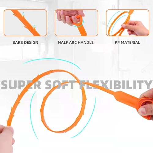 Drain Clog Remover Tool, 6 Pack with 5 Plastic and 1 Stainless Steel Drain Snakes, Hair Unclogger for Toilet, Kitchen Sink, Bathroom Tub, Shower, Sewer (6)