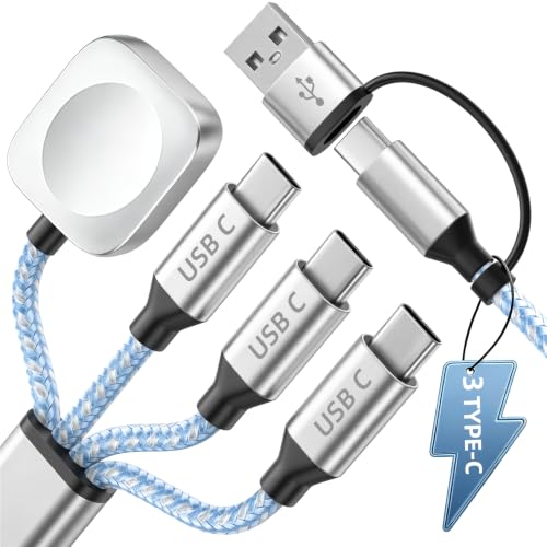 4in2 3 X USB C Cable Multi Charging Cable for iWatch Charger, 5FT - color: B1-Square, size: 1PCS&5FT
