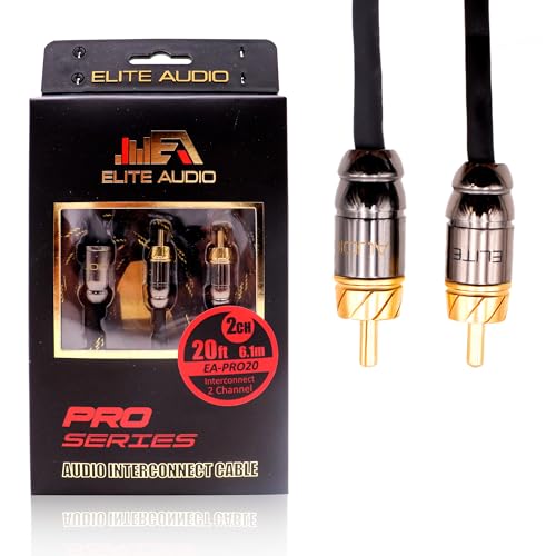Elite Audio Pro Series 20ft. 2-Channel Car Audio RCA Cable - Triple Shielded, Brass Connectors, Oxygen Free Copper, Noise Reducing Audio Cable for Amplifiers Subwoofers Speakers and Processors – PRO20 - color: 2-Channel, size: 20' (ft)