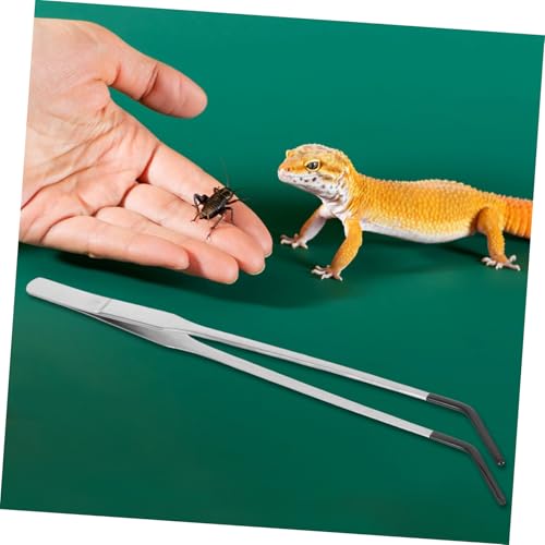 TEHAUX 2pcs Stainless Steel Feeder Tongs with Rubber Tips Curved Long Handle Reptile Accessories for Easy Feeding of Snakes Lizards and Aquatic Plants