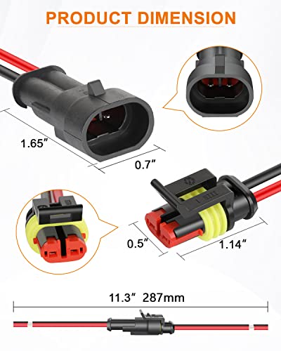 NAOEVO 2 Pin Connector Waterproof, 16 AWG 2 Wire Connectors, 6 Kits - size: 2 Pin