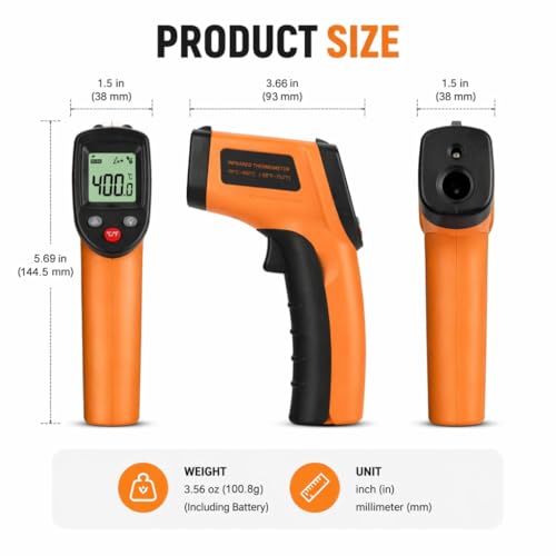 Infrared Thermometer Gun,Non Contact Digital Surface Thermometer with Laser Pointer, Backlit LCD,-58°F to 752°F for Cooking,HVAC, Automotive-GM320