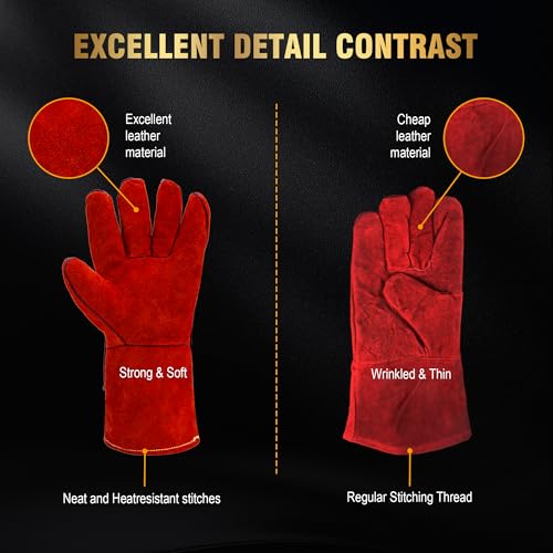 Long Welding Gloves 23.6 Inches 932℉,Heat/Fire Resistant Leather For Mig, Tig, Stick, Forge, BBQ, Grill, Fireplace - color: 14in Red