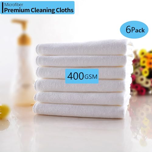 Microfiber Cleaning Cloths, Ultra Absorbent Lint Free Towels for Kitchen, Glass, Countertops, Stainless Steel, Car Care & Household Cleaning, Reusable Washable Rags, 12" x 12", 6 Pack - color: White