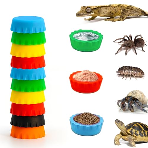 10 Pack Crested Gecko Food and Water Feeding Cups, Reusable Reptile Feeder Dish Tank Accessories for Hermit Crab, Small Lizard, Tarantula, Isopods, Tortoise Colorful